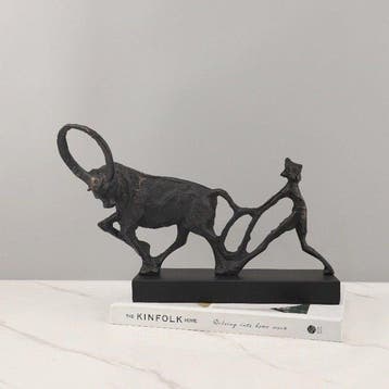 sculptuur, Ox-Farmer Sculpture - 21.5 cm - IJzer
