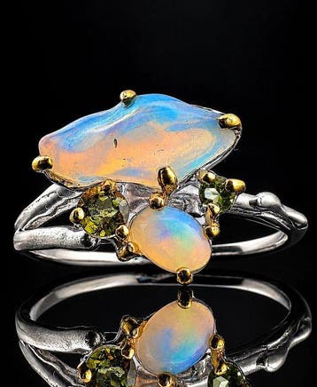 Opal- en peridotring - 925 sterlingzilver -