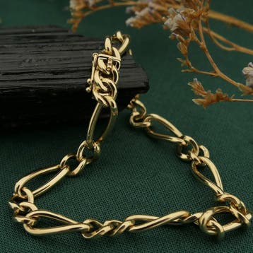 Gouden fantasie/figaro schakelarmband, Ophalen of Verzenden, Gebruikt, Overige kleuren, Goud