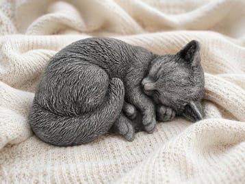 Beeld, garden sculpture sleeping cat - 8 cm - cast stone