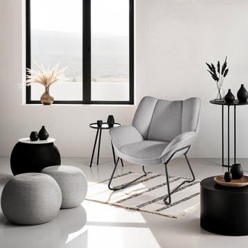 Fauteuil Kjeld bouclé, gestoffeerd, 120kg draagkracht, Verzenden, Nieuw