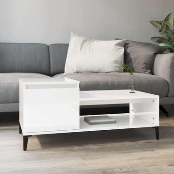 vidaXL Salontafel 100x50x45 cm bewerkt hout hoogglans wit, 100 tot 150 cm, Verzenden, Nieuw, 50 tot 100 cm