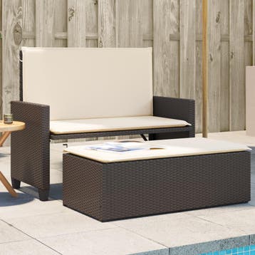 vidaXL Tuinbank met kussens en voetenbank poly rattan bruin, Verzenden, Nieuw