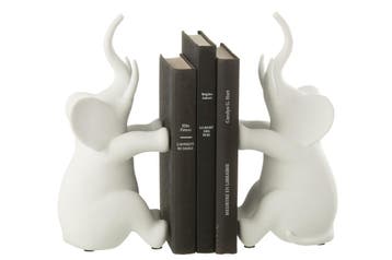 Set van 2 boekensteunen olifant zittend polyHars wit, Verzenden, Nieuw