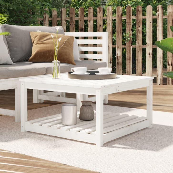 vidaXL Tuintafel 82,5x82,5x45 cm massief grenenhout wit, Tuin en Terras, Tuintafels, Nieuw, Verzenden