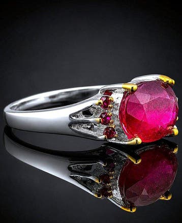 Robijn - Zilver, 925 - Ring - Estate-stijl