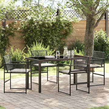 vidaXL Tuin eettafelset 5 st Zwart poly rattan, Verzenden, Nieuw, Rotan, 5 zitplaatsen