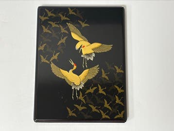 Japanese Lacquerware Box – Golden Crane Maki-e Design –