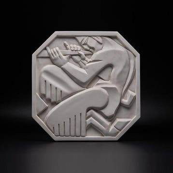 Naar Marcel Bouraine Satyr met Fluit - Reliëf, Art Deco, Antiek en Kunst