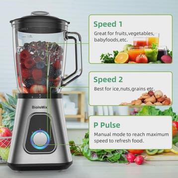 BioloMix Krachtige Blender 1300W met Glazen Kan (1.5L) - Per, Verzenden, Nieuw