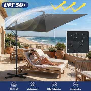 Zweefparasol - Tuinparasol - Parasol Ø350 cm - Met voet - Me, Verzenden, Zo goed als nieuw