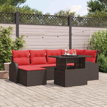 vidaXL Tuin Sofa Set 7 st Bruin en Rood poly rattan, Verzenden, Nieuw, Rotan, 7 zitplaatsen