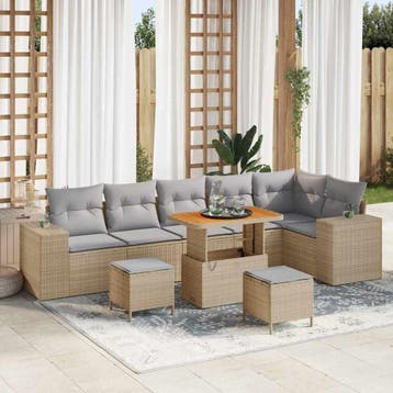 vidaXL Tuin Sofa Set 9 st 6-Aantal zitplaatsen Beige en, Verzenden, Nieuw, Meer dan 8 zitplaatsen