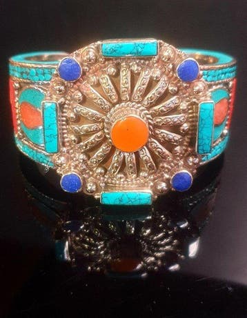 Zilver, 925 Tibetaanse zilver, natuurlijk koraal, lapis