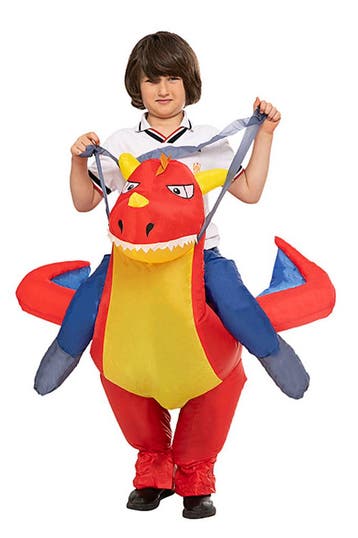 KIMU® Opblaas Kostuum Kinderen Zittend Op Rode Draak 80 86 9, Kinderen en Baby's, Carnavalskleding en Verkleedspullen, Ophalen of Verzenden