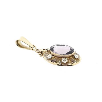 Bicolor gouden hanger met amethist (Hanger of bedel), Ophalen of Verzenden, Gebruikt, Goud, Overige merken