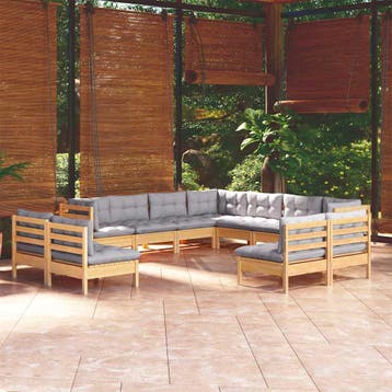 vidaXL 11-delige Loungeset met grijze kussens massief, Verzenden, Nieuw, Loungeset