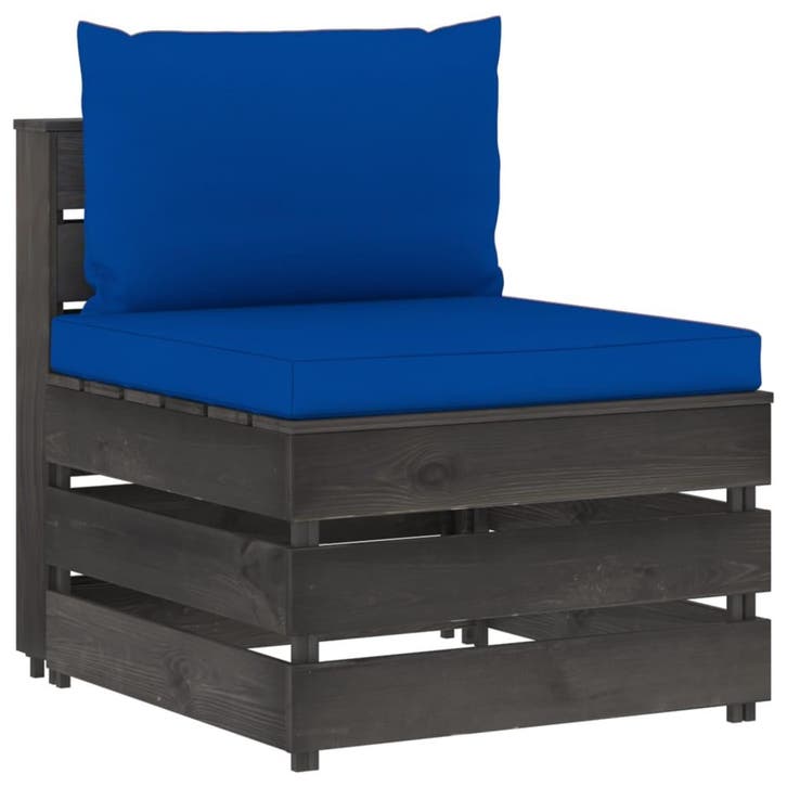 vidaXL Middenbank sectioneel met kussens grijs geïmpregneerd, Tuin en Terras, Tuinsets en Loungesets, Nieuw, Hout, Verzenden
