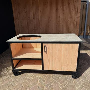 Buitenkeuken Douglas en staal met opbergkast en Beige HPL, Nieuw