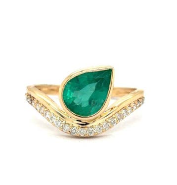 Ring - 14 karaat Geel goud - 1.60ct. tw. Smaragd - Diamant, Nieuw