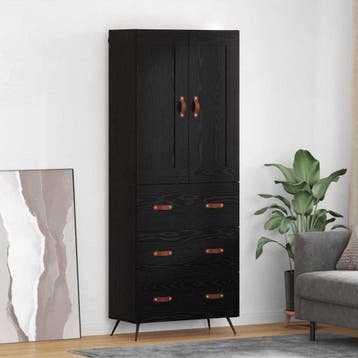 vidaXL Highboard Zwart Eiken 69,5 x 34 x 180 cm Bewerkt hout, Huis en Inrichting, Kasten | Buffetkasten, Verzenden, Nieuw, 50 tot 100 cm