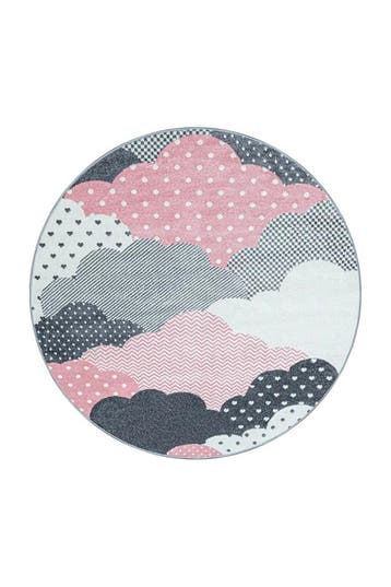 Rond Kindervloerkleed | Bambi | Wolken | Roze | 160x160 cm, Verzenden, Nieuw