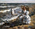 Francis Cristaux (1950) - Plage Normande - Jeunes Fillettes