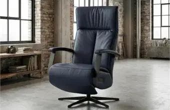 Blauwe leren relaxfauteuil, Ophalen of Verzenden, Nieuw, Leer