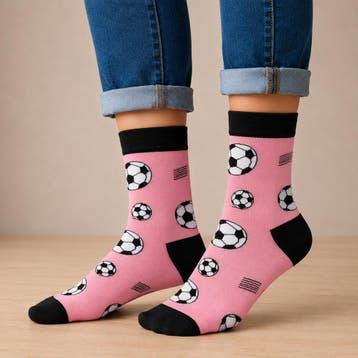 Sokken - Voetbalveld Print - Roze Cyclaam - Katoen - Maat, Nieuw