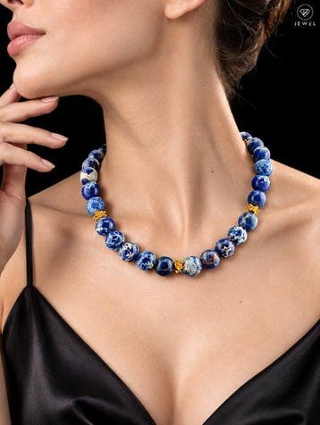 Ronde Blauwe Jaspis Ketting - 925 Sterling Zilver - Met