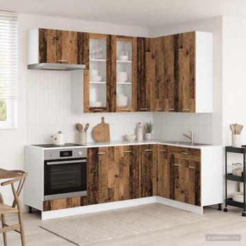 vidaXL Keuken Eenheid LYON 8 st Oud hout Bewerkt hout, Verzenden, Nieuw, Bruin