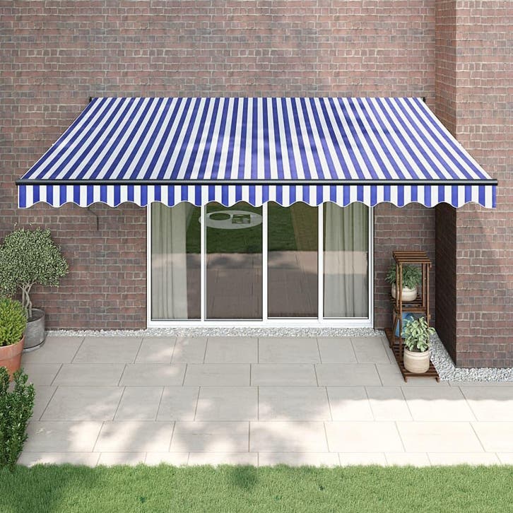 vidaXL Luifel automatisch uitschuifbaar 4,5x3 m blauw en wit, Tuin en Terras, Zonneschermen, Nieuw, Verzenden