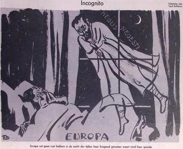 Spotprent met Haile Selassie als spook voor Europa (Lithos), Verzenden