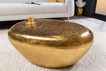 Handgemaakte salontafel STONE 75cm goud metaal gehamerd, Huis en Inrichting, Tafels | Salontafels, Ophalen of Verzenden, Nieuw