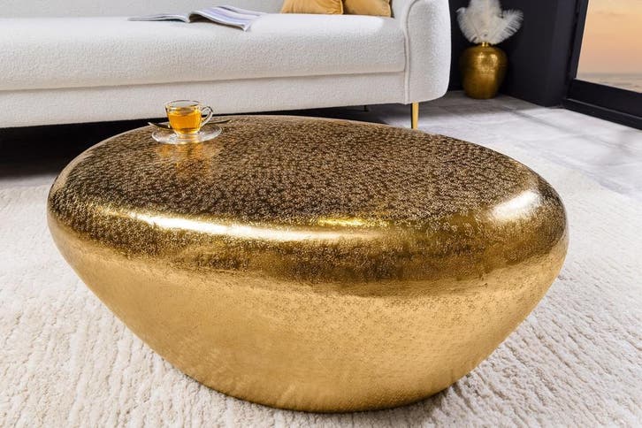 Handgemaakte salontafel STONE 75cm goud metaal gehamerd, Huis en Inrichting, Tafels | Salontafels, Ophalen of Verzenden