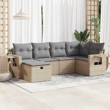 vidaXL 6-delige Loungeset met kussens poly rattan beige, Verzenden, Nieuw, 6 zitplaatsen, Loungeset