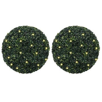 vidaXL Kunstbuxusballen met LED-verlichting 2 st 52 cm groen, Verzenden, Nieuw
