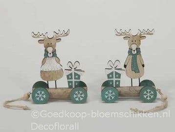 Houten wagentje met Rendier 14x14x2 cm per stuk, Ophalen of Verzenden, Nieuw