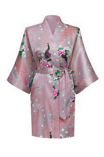 KIMU® Kimono Mauve Kort M-L Yukata Satijn Boven de Knie Kort, Ophalen of Verzenden, Nieuw, Maat 38/40 (M), Carnaval