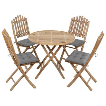 vidaXL 5-delige Tuinset inklapbaar met kussens bamboe, Tuin en Terras, Tuinsets en Loungesets, 4 zitplaatsen, Verzenden, Nieuw