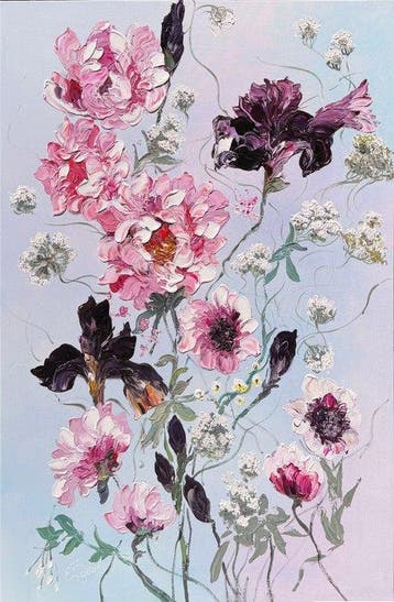 Ekaterina Dzuba (1982) - Pivoines et Iris _ 120x80cm.
