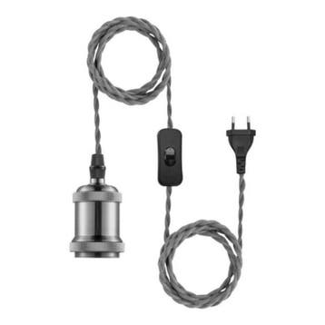 Kabelset E27 2.5 meter staalkleurig/zilver met stekker en..., Ophalen of Verzenden, Nieuw