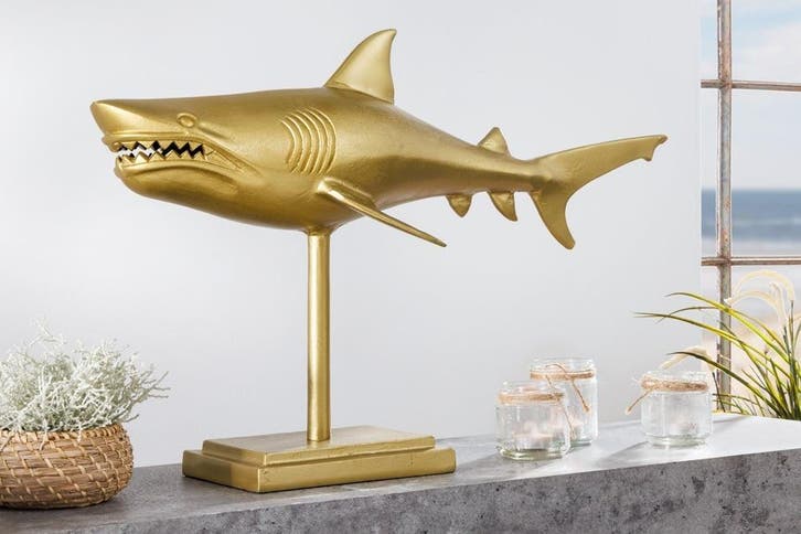 Maritiem beeld HAI 68cm goud handgemaakt metalen design haai, Huis en Inrichting, Woonaccessoires | Overige, Ophalen of Verzenden