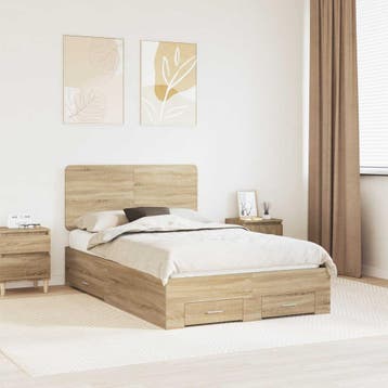 vidaXL Bedframe met lade Sonoma Eiken 135 x 190 cm Bewerkt, Bruin, Verzenden, Nieuw, Twijfelaar