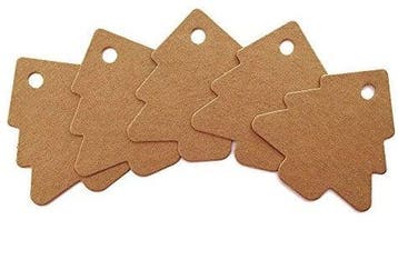 50 x Bruine labels kerstboom 54 x 53 mm – ponsgat 5 mm –, Ophalen of Verzenden, Nieuw