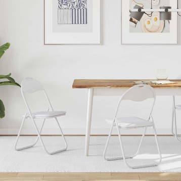 vidaXL Inklapbare stoel 2 st Nep Leer Wit 48 x 43,5 x 81 cm, Huis en Inrichting, Stoelen, Verzenden, Nieuw, Wit
