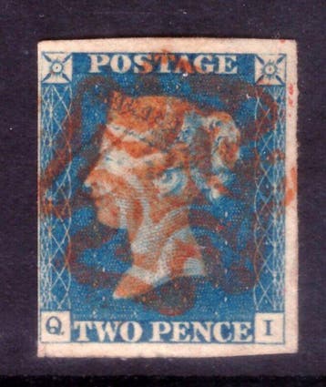 Groot-Brittannië 1840 - 2d blauw met rood Maltees kruis -, Gestempeld