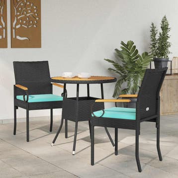 vidaXL Tuinstoelen 2 st Zwart en Turquoise Poly rattan en, Tuin en Terras, Tuinstoelen, Verzenden, Nieuw, Rotan