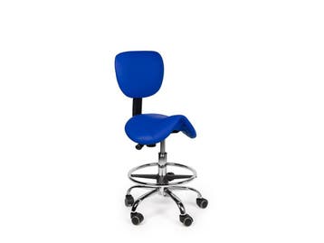 Zadelkruk Rugleuning Blauw - Laag + Voetsteun, In hoogte verstelbaar, Nieuw, Kunststof