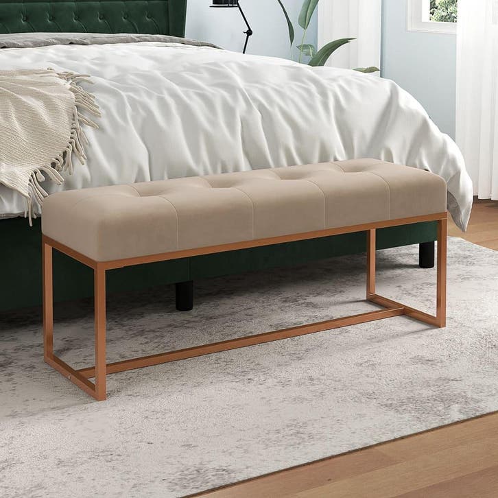 vidaXL Bankje 110x36x45 cm fluweel beige, Huis en Inrichting, Banken | Voetenbanken en Poefen, Nieuw, Verzenden